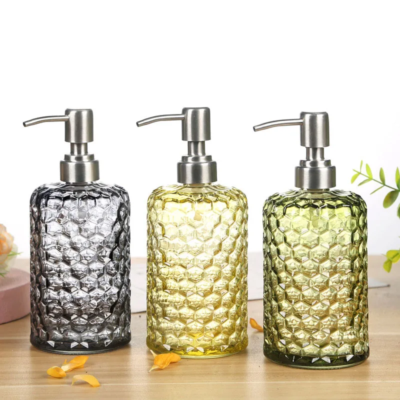 500ml Soap Shampoo Dispenser Liquid Hand Soap Glass Bottle with Stainless Steel Pump for Bathroom Portable Soap Dispensers