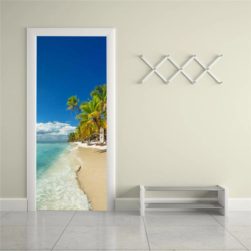 

Self-adhesive beach sea view art door stickers home decoration door cover wall stickers mural porch wallpaper poster