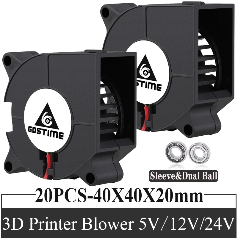 

20 pieces GDSTIME 40mm DC 5V 12V 24V 40x20mm Dual Ball Mini 3D Printer Turbo Blower Cooling Fan for Other Small Applications