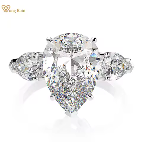 Wong Rain 925 Sterling Silver Pear Lab Sapphire High Carbon Diamonds Gemstone Wedding Engagement Ring Fine Jewelry Wholesale