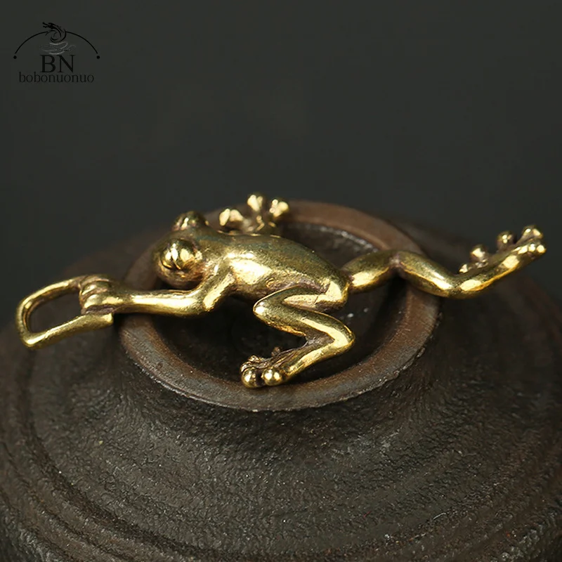 Retro Copper Small Cute Frog Figurines Miniature Desktop Ornament Decorations Accessories Metal Brass Animal Toad Tea Pet Decors