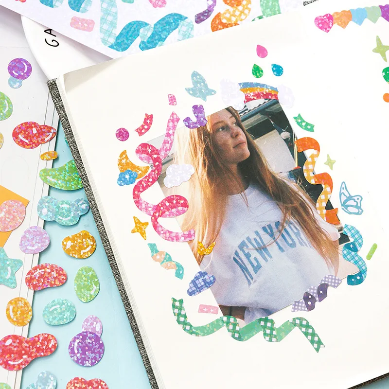 Color Ribbon butterfly Stickers Shiny Laser Mobile Phone Stationery Idol Card DIY Material Decorative Sticker Personalized