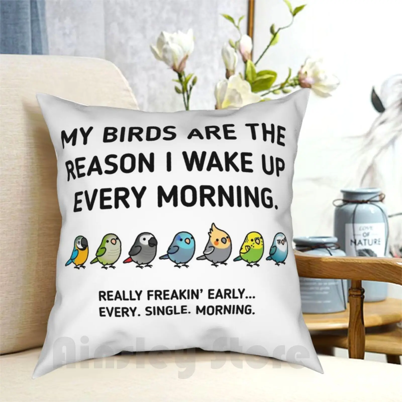 Early Birds Pillow Case Printed Home Soft DIY Pillow cover Cockatiel Cockatoo African Grey Parrotlet Parrot Budgie Parakeet