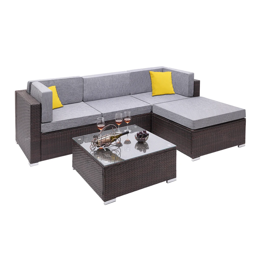 US Warehouse 5 Pieces Patio PE Wicker Rattan Corner Sofa Set  Patio Furniture  Set for Garden and Outdoors