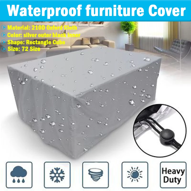 

72Sizes Silver Waterproof Furniture Covers Outdoor Patio Garden Rain Snow Chair Covers Anti-UV Oxford Fabric Dust Proof Cover