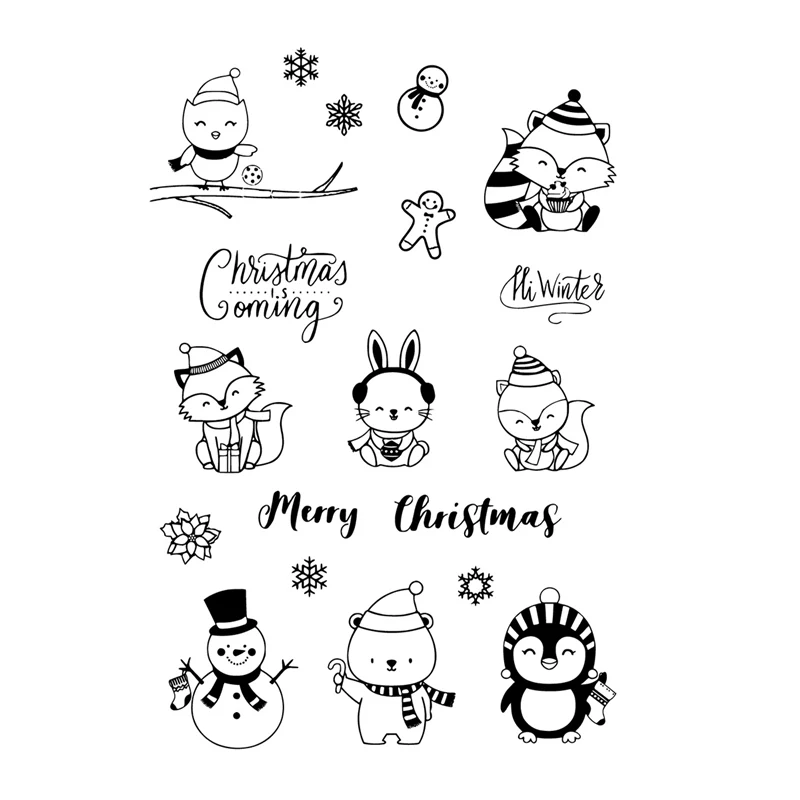 ZENRA  Lovely Animal Rabbit Fox Penguin Bear Snowman Merry Christmas Transparent Clear Stamps DIY Paper Cards Scrapbook