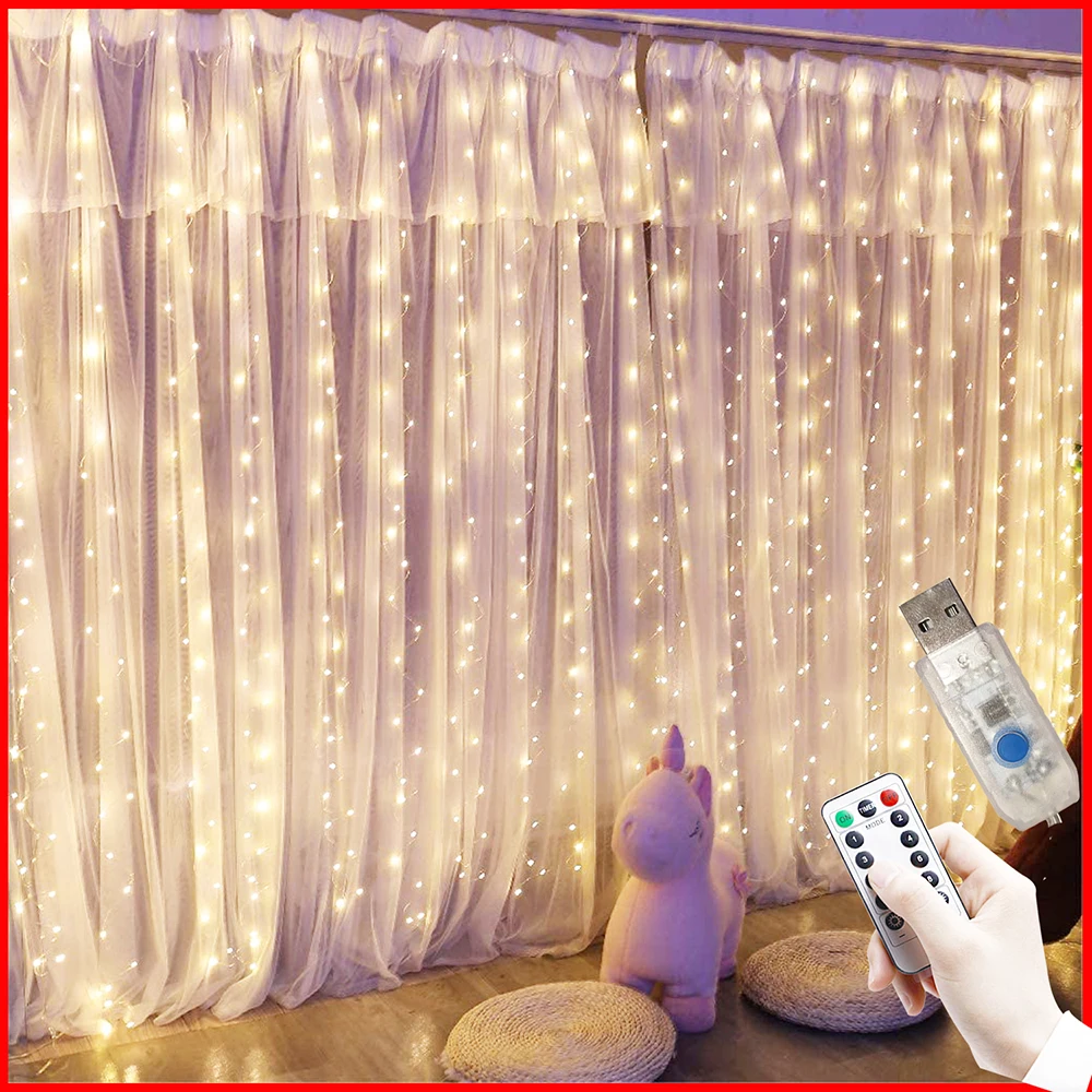 

3M LED Copper Wire Curtain String Lights Christmas Fairy Lights Garland Festoon Outdoor Home For Wedding Party Room Decoration