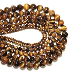 4mm/6mm/8mm/10mm/12mm/14mm Real Natural Tiger eye Stone Beads For Jewelry Making Brown Smooth Beaded Armbandjes Maken Perles