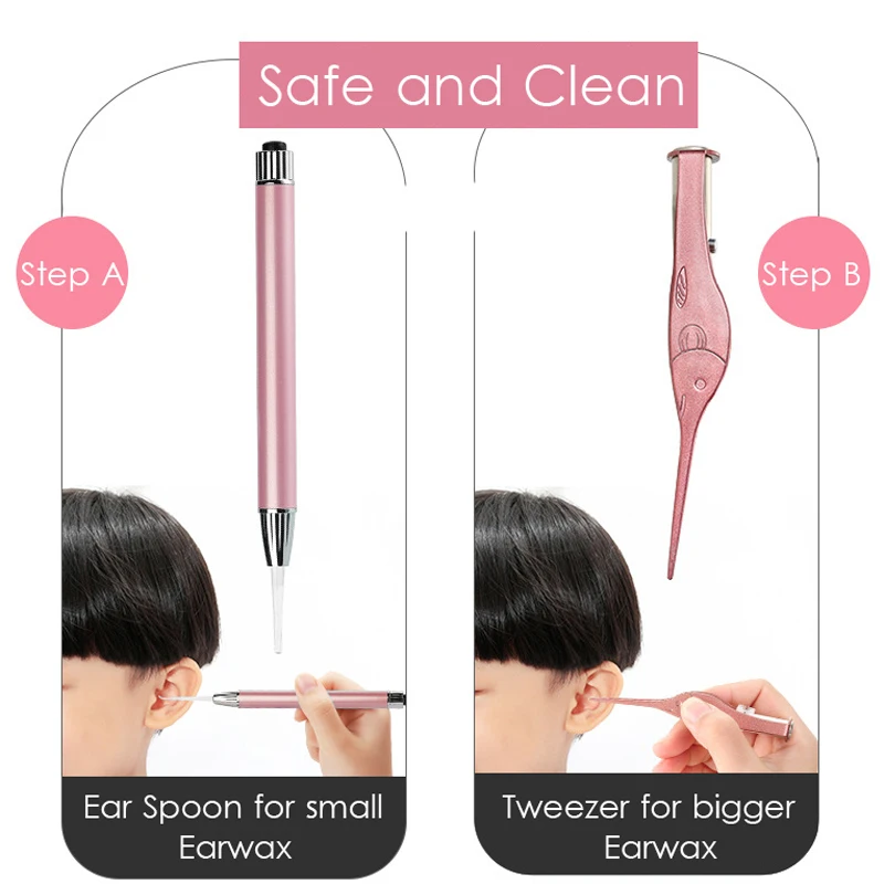 Ear Cleaner Spoon LED Flashlight Baby Earwax Curette Picker Visual Endoscope Earpick Booger Wax Remover Tweezers Forceps Set