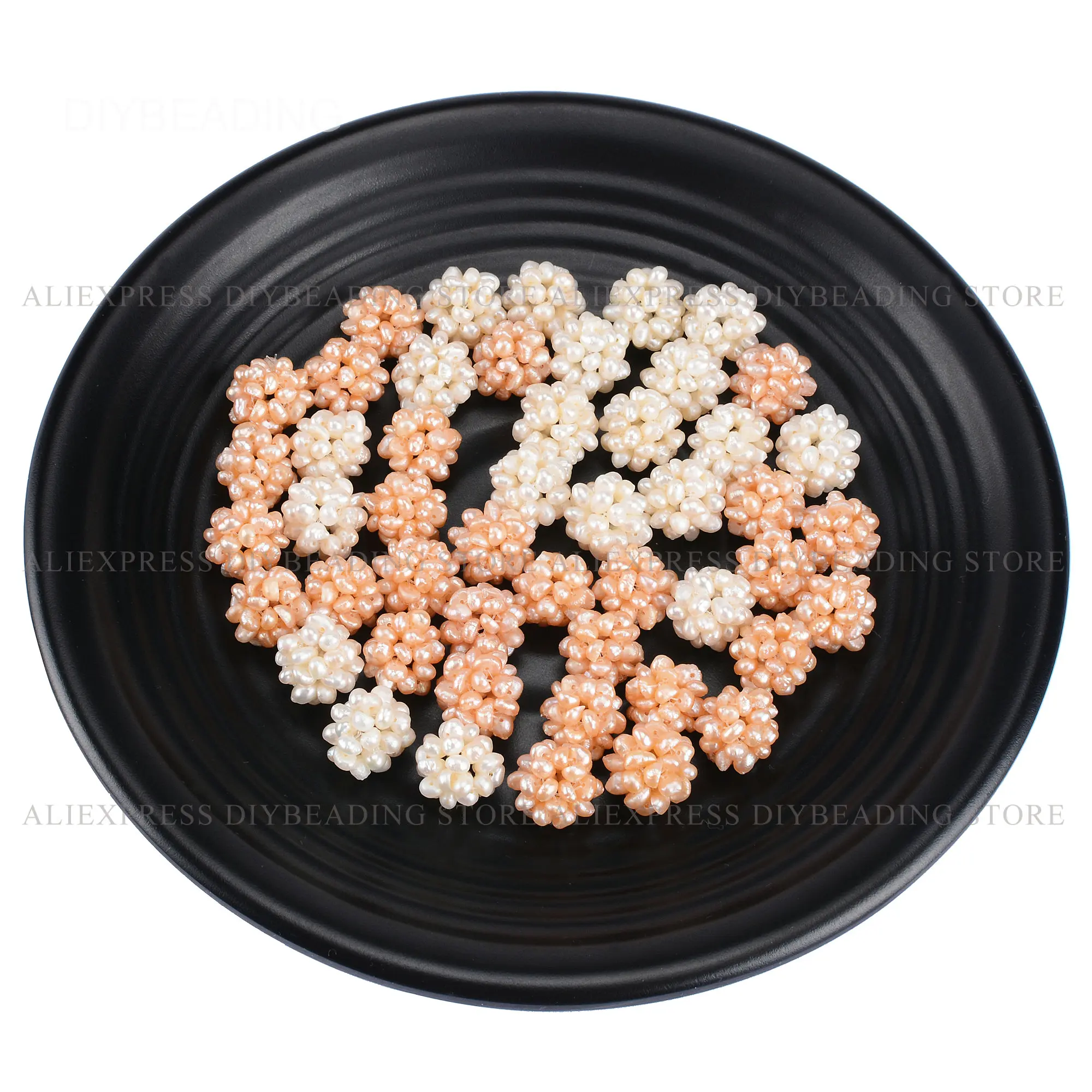 2-100 Pcs Natural Freshwater Pearl Cluster Ball Pendant Beads for Jewelry Making Genuine White/Peachy Pink Pearl Handweaved Ball