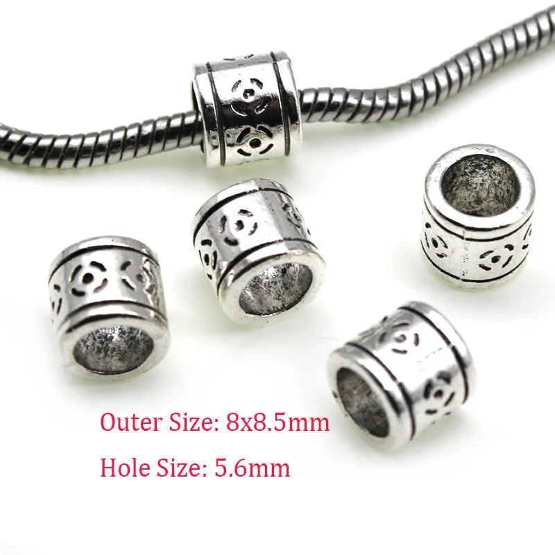 20pcs/lot Tibetan Silver Metal Big Hole Accessories Loose Tube Spacer Beads Handmade For Bracelet DIY Jewelry Making Supplies