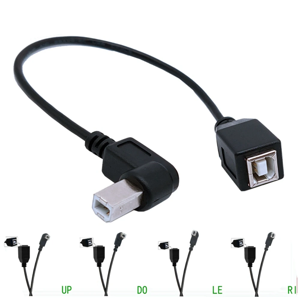 High Speed 25CM M/F USB 2.0 Type B Male to Female Right Angle   Short Extension Cable for Printer, Scanner, Mobile HDD and More