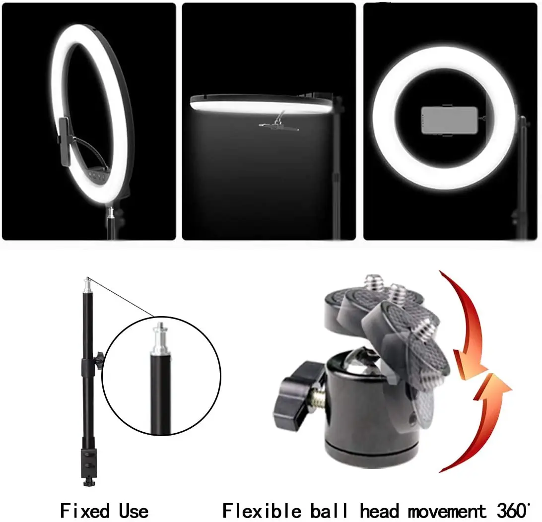 C-clamp-Soporte de luz de escritorio giratorio de 360 grados, soporte de aluminio ajustable con anillo de luz LED RGB para vídeo