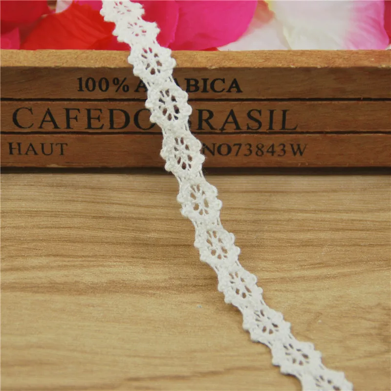 13mm Cotton Lace Trim Ivory Fabric Sewing Accessories Cloth Wedding Dress Decoration Ribbon Craft Supplies 500yards LC132-R