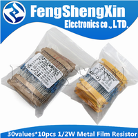 30values*10pcs=300pcs 1/2W Resistance 1%  0.5W Metal Film Resistor Assortment Kit( 0.1R~750R ohm)  (1k~820K)