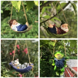 Creative Cute Frogs Cat Dog Resin Lying Santa Claus Statue Garden Hang On Tree Decorative Pendant Indoor Outdoor Decor Ornament