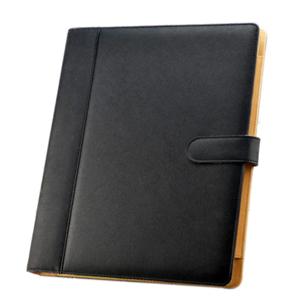 A4 3 حفرة بو الجلود ملف مجلد محفظة مع حامل حاسبة للأعمال مكتب الأسود