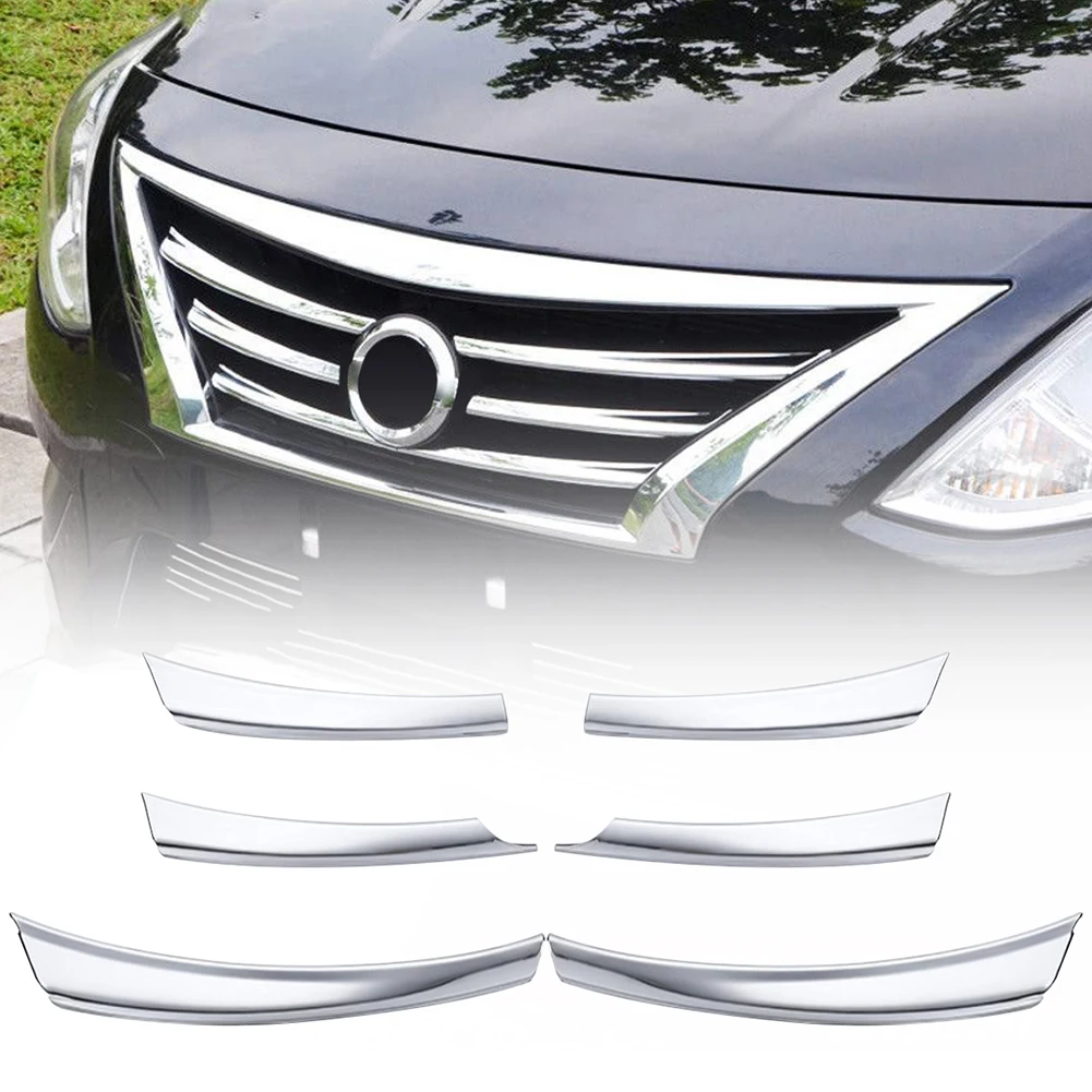 Front Bumper Grille Cover 6Pcs Car Front Mesh Grille Head Bumper Cover Trim for Sunny Versa 14 17 car accessories 2020