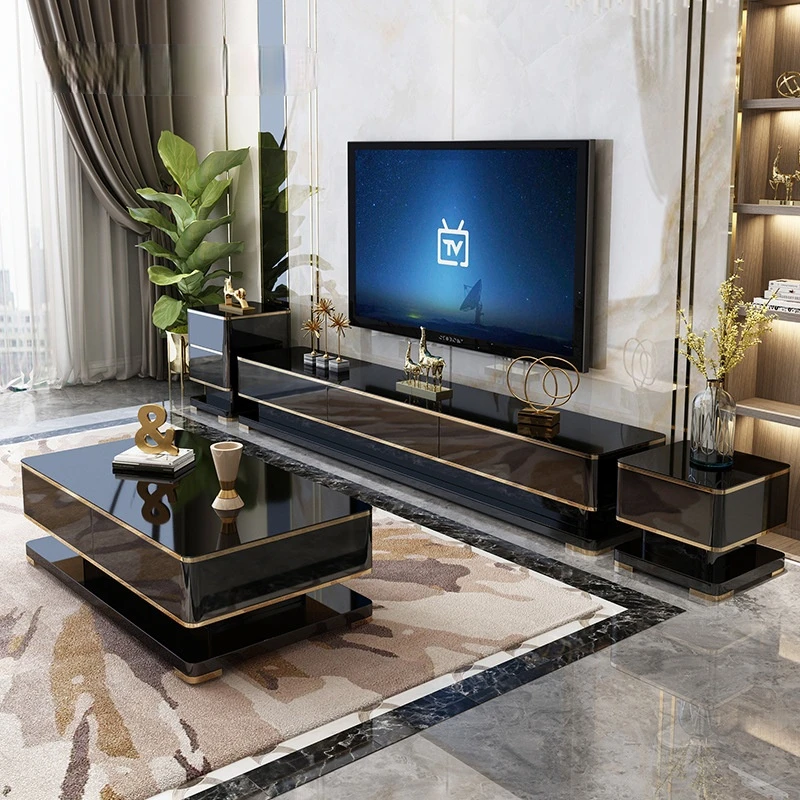 Light luxury coffee table TV cabinet combination set style living room tempered glass floor cabinet