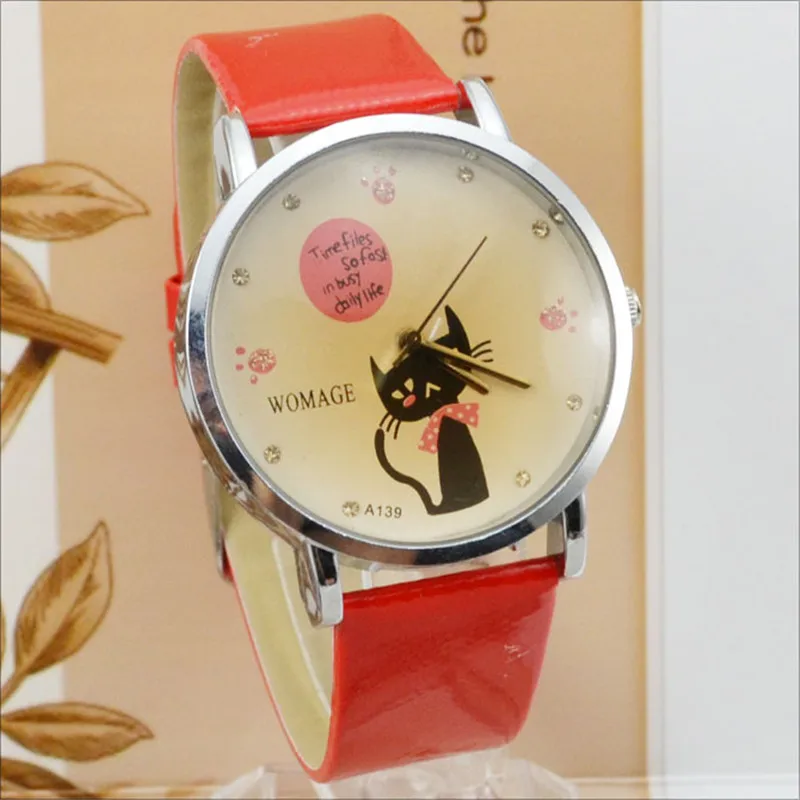 

Womage Cat Watch Fashion Women Watches Womens Watches Casual Ladies Watches Leather Band Analog Quartz Wristwatches reloj mujer