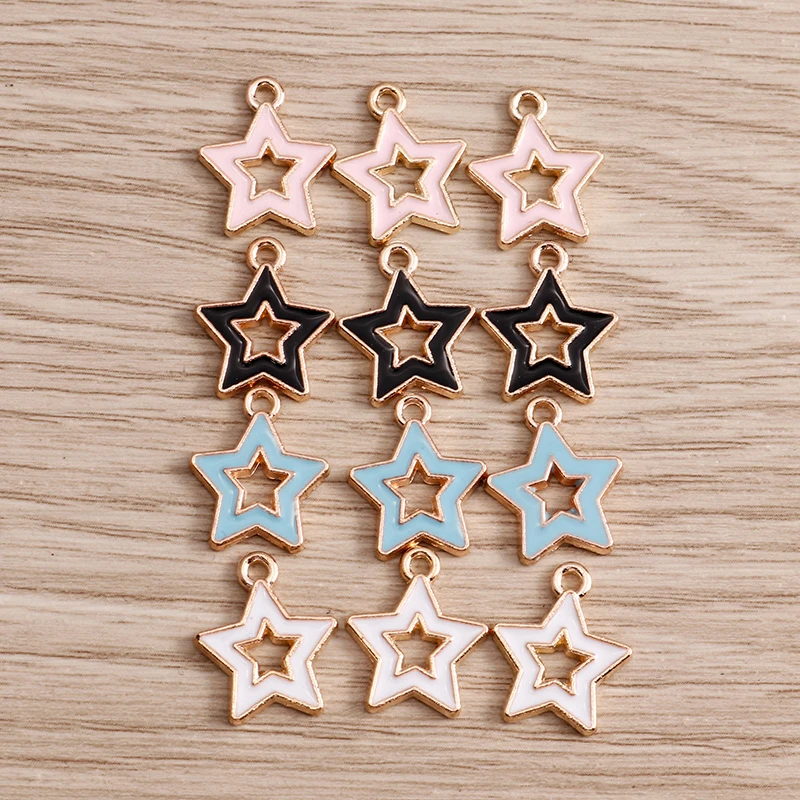 10 stücke 4 Styles Mix Emaille Liebe Herz Crown Schlüssel Star Charms für Schmuck Machen Niedlichen Tropfen Ohrringe Anhänger Halsketten zubehör – Detail 11
