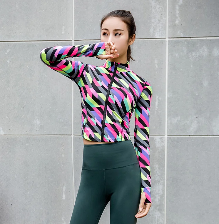 

Women Sports Running Long-sleeved Standing-collar Zipper Gymnasium Fast-drying Blouse Women's Breathing Yoga Short-style Coat