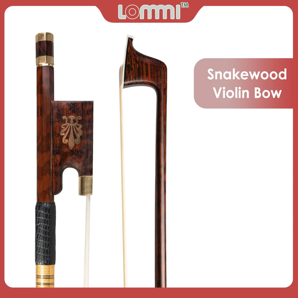 

LOMMI Professional Snakewood Bow 4/4 Violin/ Fiddle Bow W/ Peacock Pattern Snakewood Frog Gold Mounted Natural Bow Hair