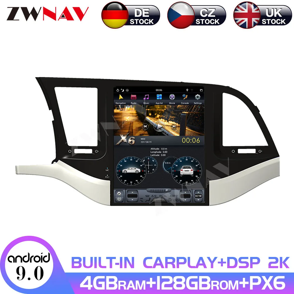 Android 10 4+128G PX6 Vertical Tesla Screen With DSP Carplay Car Multimedia No DVD Player For Hyundai Elantra 2017-2019 Radio