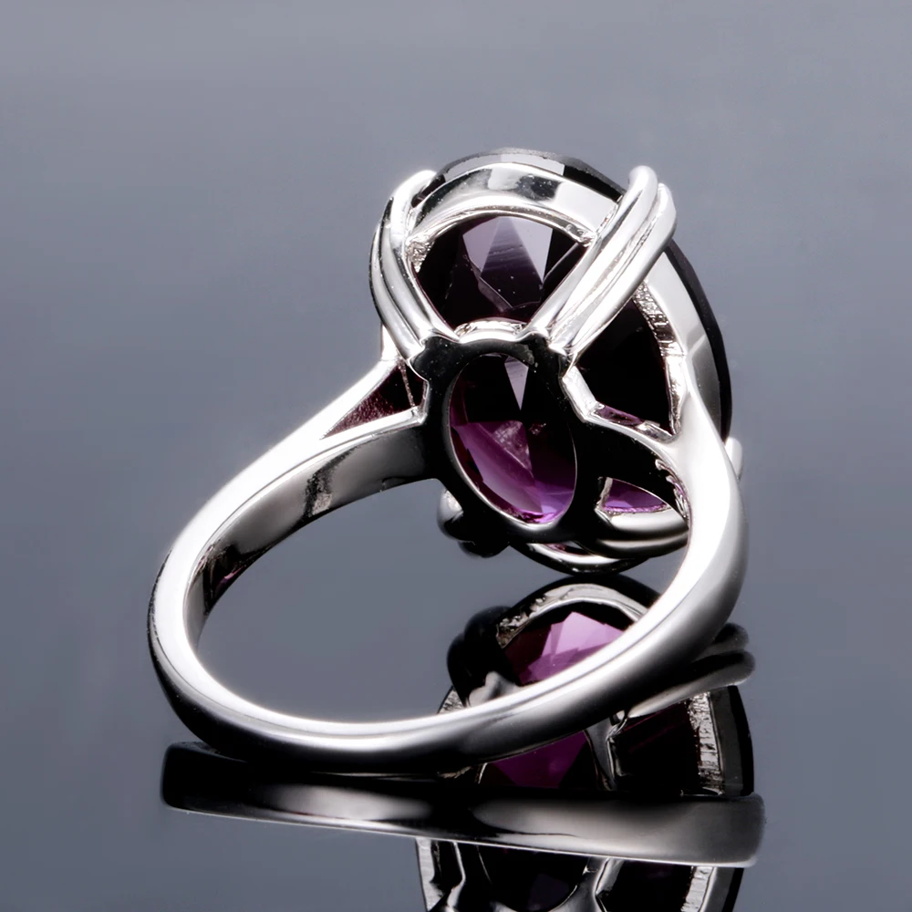 エレガントな天然アメジストシルバーリングオーバル 13MMX18MM ダークパープルマルチカラー 925 ジュエリーリング女性のファッション記念日ギフト