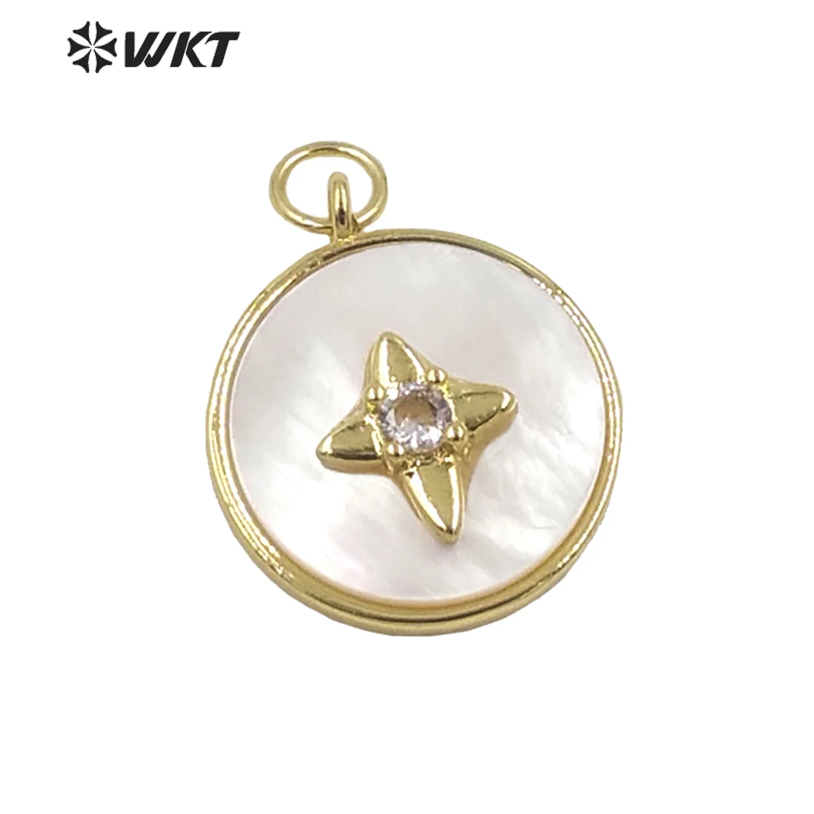 

WT-JP287 WKT Personalizeds and Lovely Flower Patchwork Zircon Pendant Mother Pearl Round Nice Jewelry lady