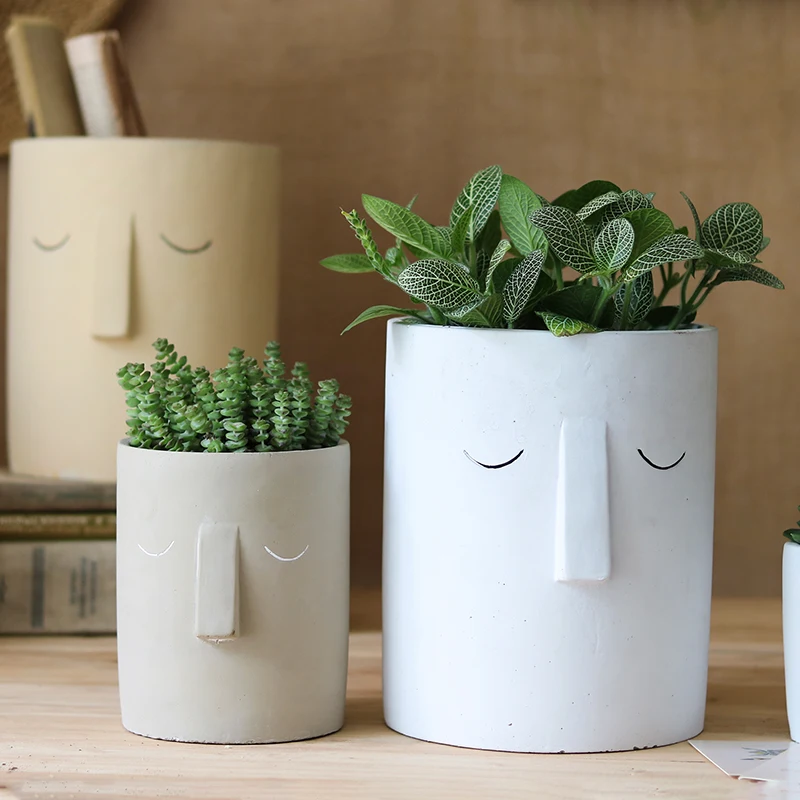 

Cement flowerpot mold simple abstract face design plant flowerpot cement silicone mold pen container mold home furnishing mould