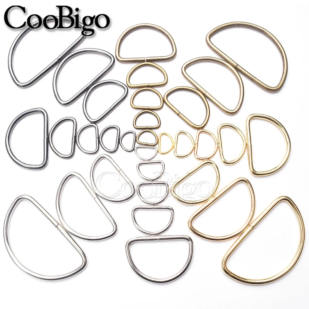 100pcs Metal D Rings Half Circle Ring Buckle Hardware for Shoulder Bag Purse Backpack Belt Accessories 10mm-50mm