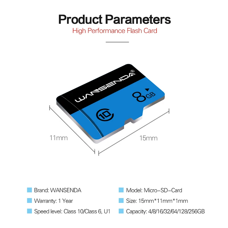 High quality Wansenda TF Card 4GB 8GB 16GB 32GB 64GB 128GB Memory Card Mini Card for Smartphone Tablet Free SD Adapter