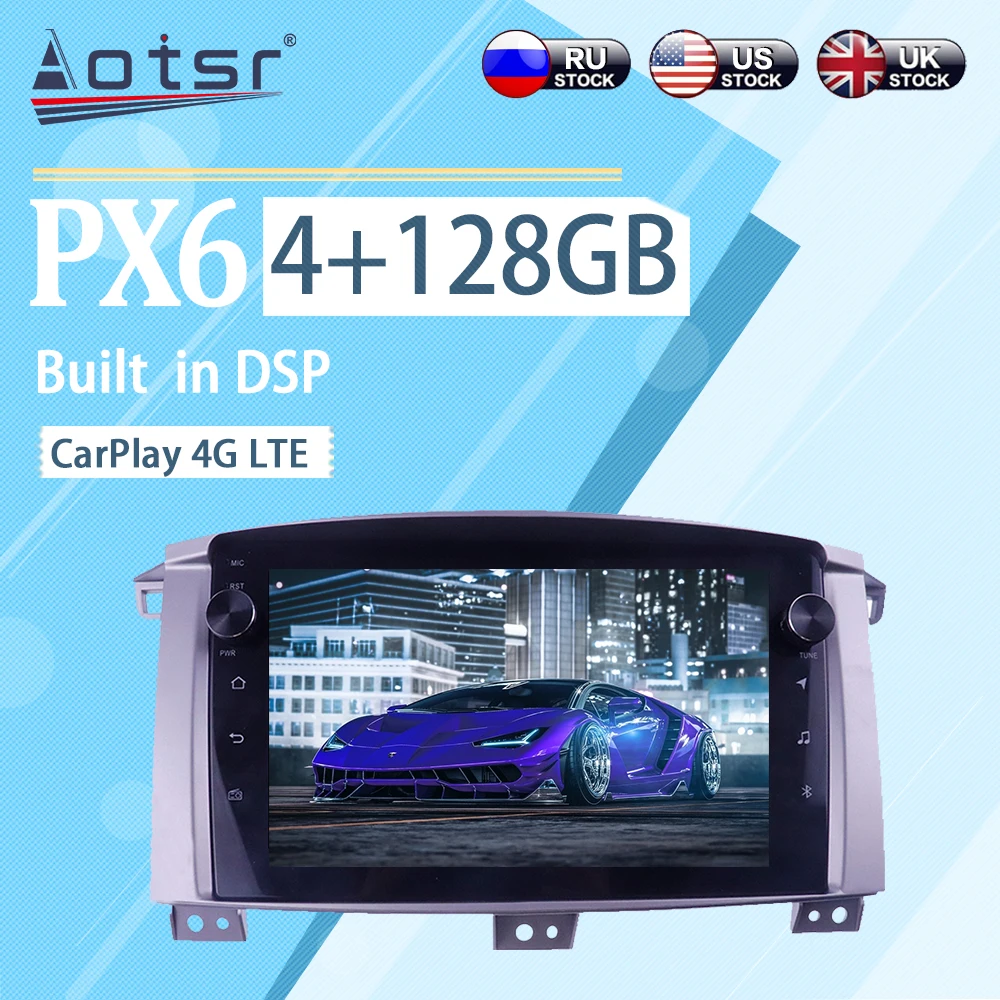 

4 + 128 ГБ для Toyota Land Cruiser100 2002 + Android 10 WIFI беспроводной Carplay DSP Автомобильный мультимедийный радиоплеер GPS-навигатор плеер