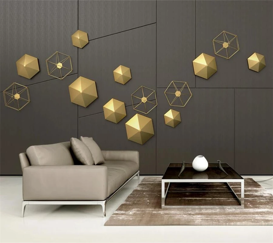 

beibehang Custom wallpaper 3d three-dimensional golden hexagon frame wood grain metal geometric background wall paper фотообои