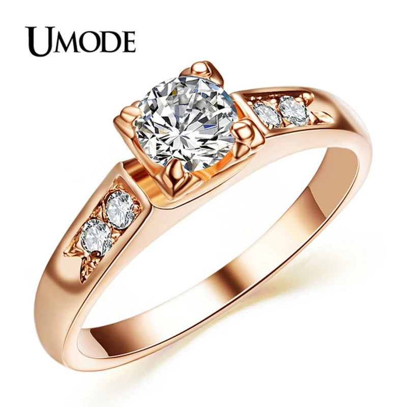 UMODE Top Selling High Quality Sparkling Rose Gold Color 0.5ct CZ Aneis Feminino 4 Prongs Wedding Rings for Women JR0006A