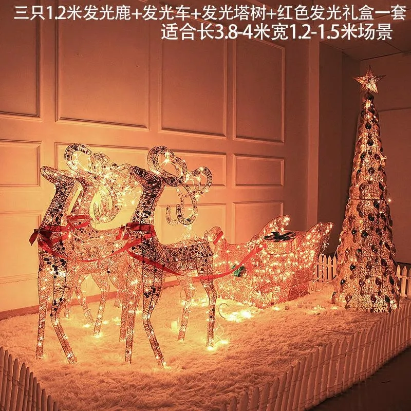 2022 Christmas luminous wrought iron elk cart ornaments Christmas elk ornaments Christmas hotel store decoration ornaments