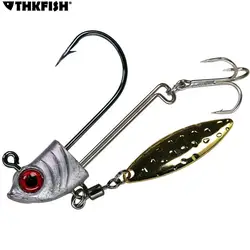 5pcs Fishing Hook With Jig Head Metal Spoon 7g 10g 17g 3D Eyes Fish Heads Barbed Hooks For Soft Worm