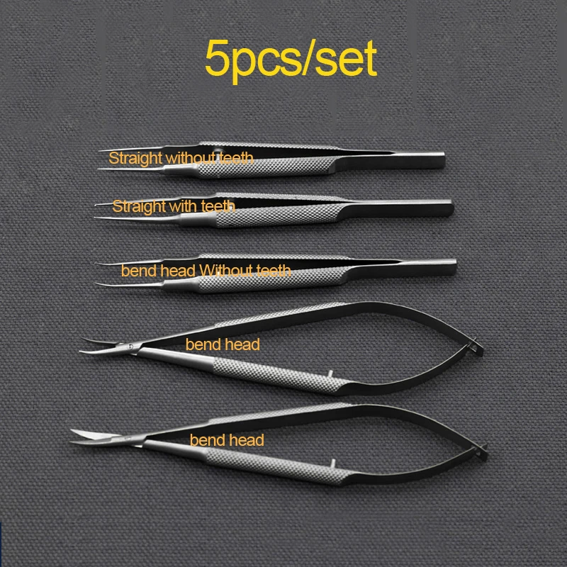 Ophthalmic Microsurgical Instruments 14ซม.กรรไกร + เข็มผู้ถือ + แหนบสแตนเลสเครื่องมือผ่าตัด