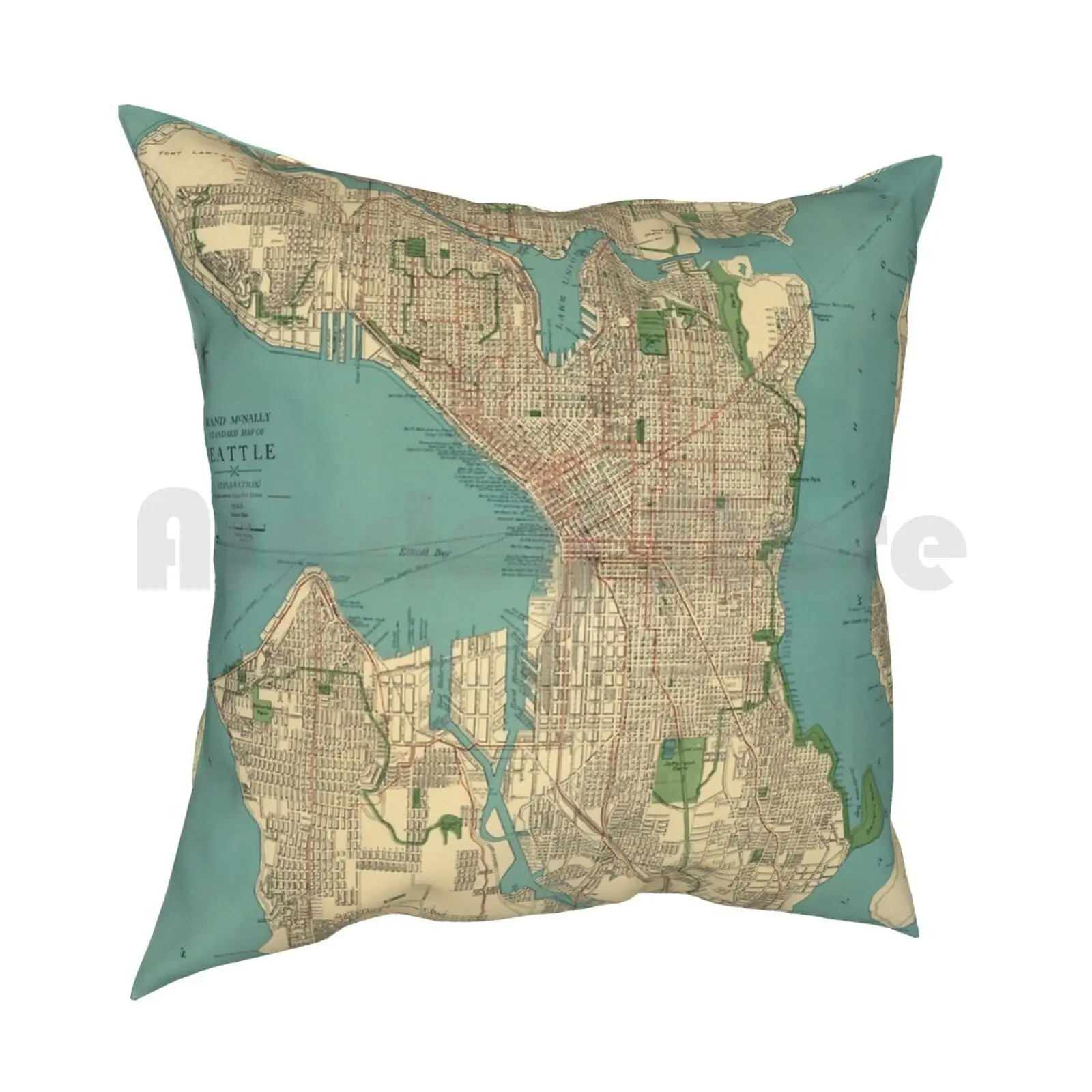 Seattle Vintage Map | Full Color Pillow Case Printed Home Soft Throw Pillow Seattle Map Vintage Vintage Map Seattle Map