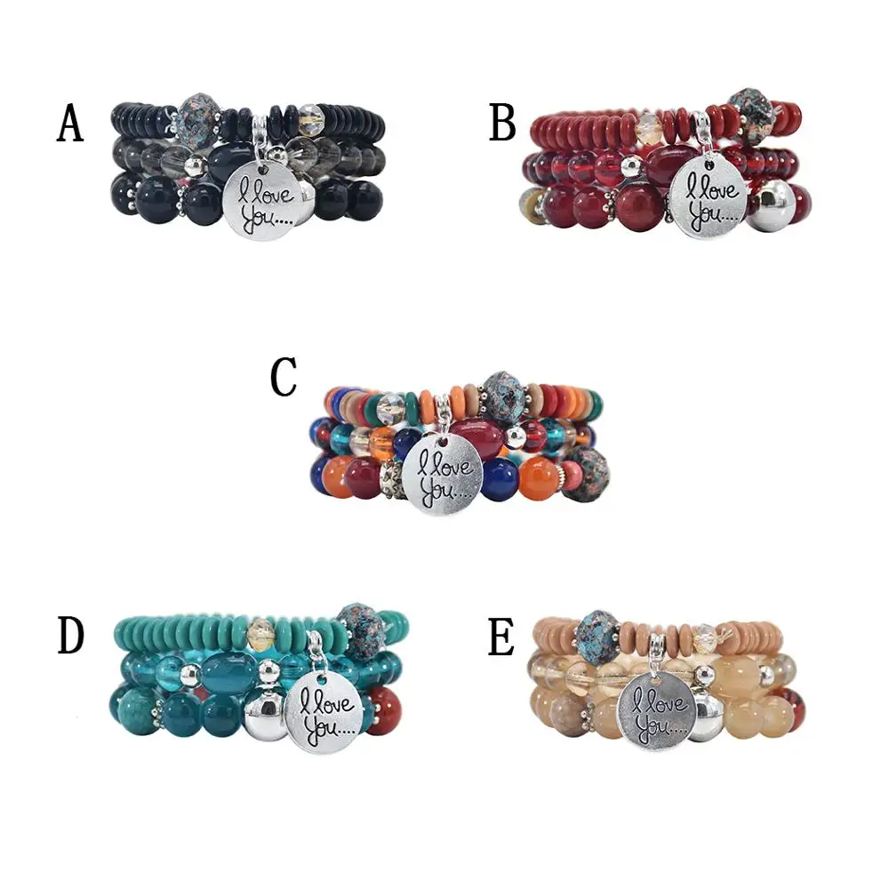 3Pcs/set Boho Acrylic Beads Bracelets for Women Statement Jewelry 