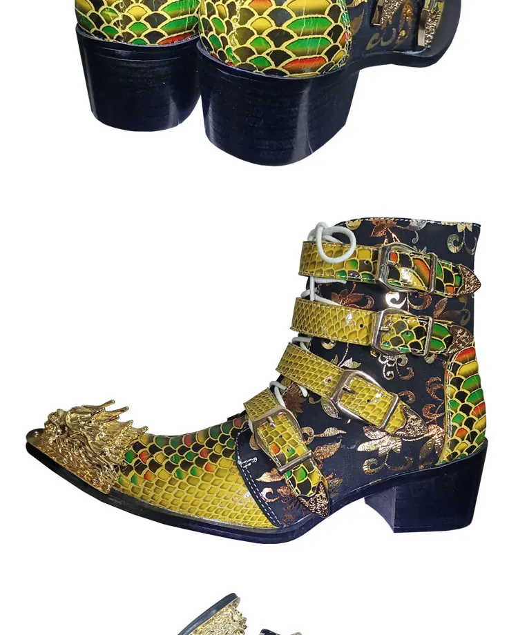 Frühling Männer High heels Stiefel Eisen kopf Spitze Erhöhen Serpentin Echtem Leder Business bankett Formalen leder stiefel Modell stiefel – Detail 5