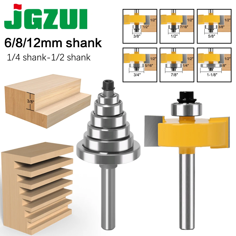 6, 8, 12mm  shankRabbet Router Bit with 6 Bearings Set -1/2\