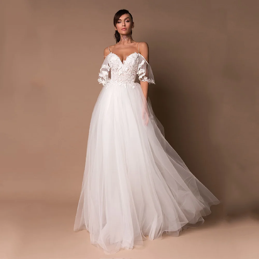 

Off The Shoulder Tulle Bridal Gowns Lace Princess Backless Boho Wedding Dresses 2022 Vestidos De Novia Beach Brides Gown