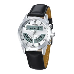 Muslim Azan Watch Islamic Wrist Clock Mosque Prayer Time With Qiblah Saphire Crystal Window Geniuine Leather Stainless Steel