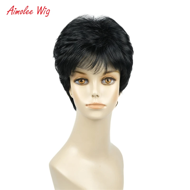 

Aimolee 10 Inches Synthetic Straight Layered Short Hair Wig with Air Bangs Heat Resistant Fiber Pixie Cut Hair