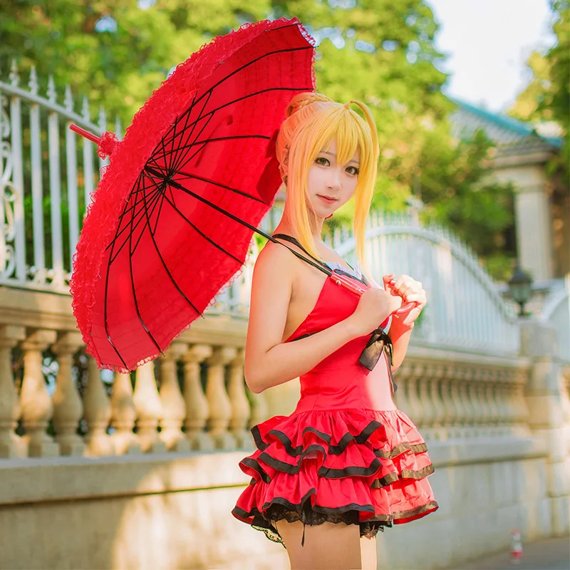 fitted lace wedding dress Fate Extella Link Nero Saber Cheongsam Red Dress Cosplay Costume