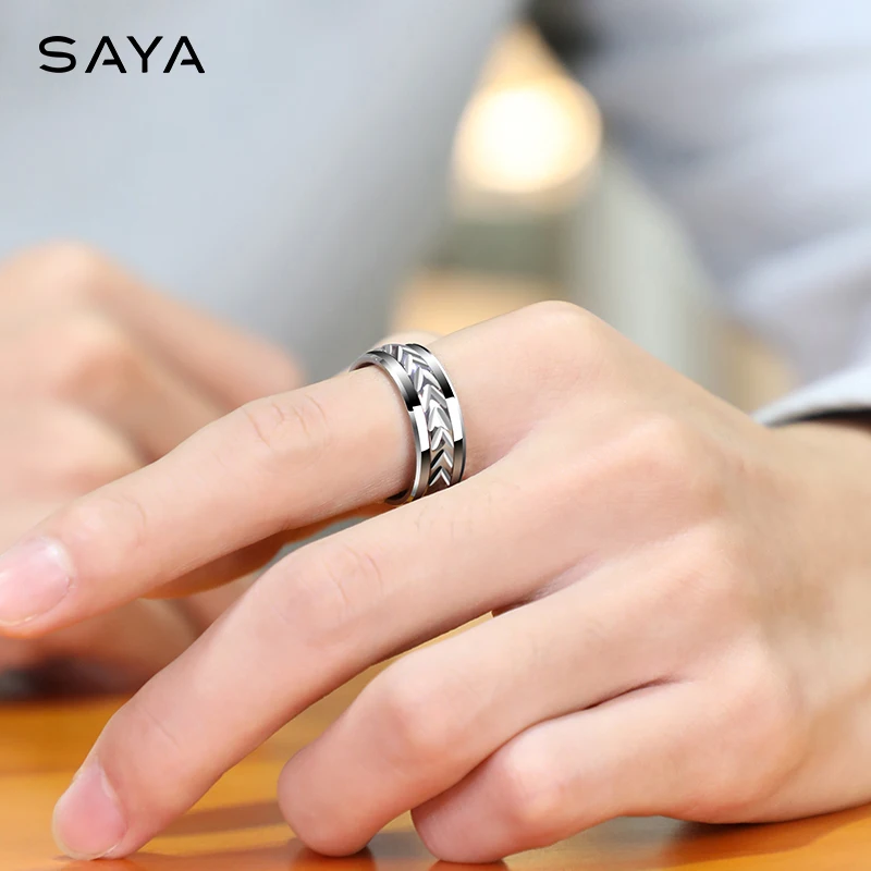 Rings for Men Women 8mm Width Tungsten Jewelry Brushed Finishing Rotated Freely for Wedding, Business, Customized