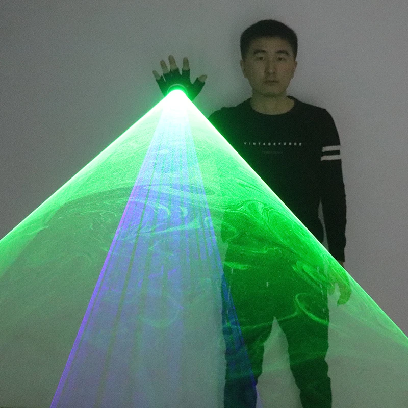 New Blue Green Laser Gloves DJ Tunnel Effect Auto Rotating Vortex Laser Glove Multicolour LED Luminous Costumes Accessories