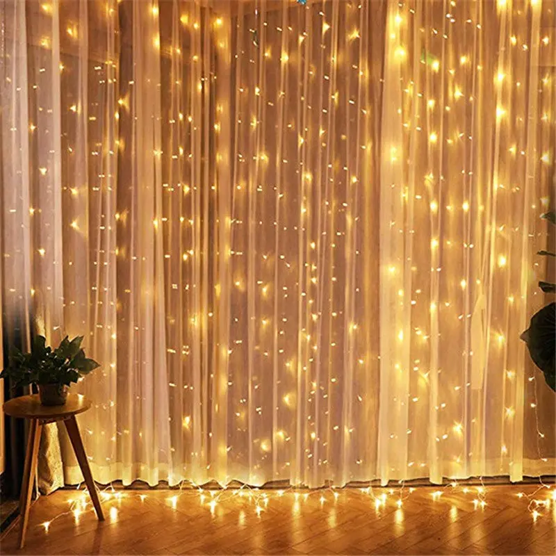 Cortina de luces Led de Navidad, guirnalda de hadas decorativa para exteriores, interiores, hogar, decoración de boda, luz de red, 3x3m, 300